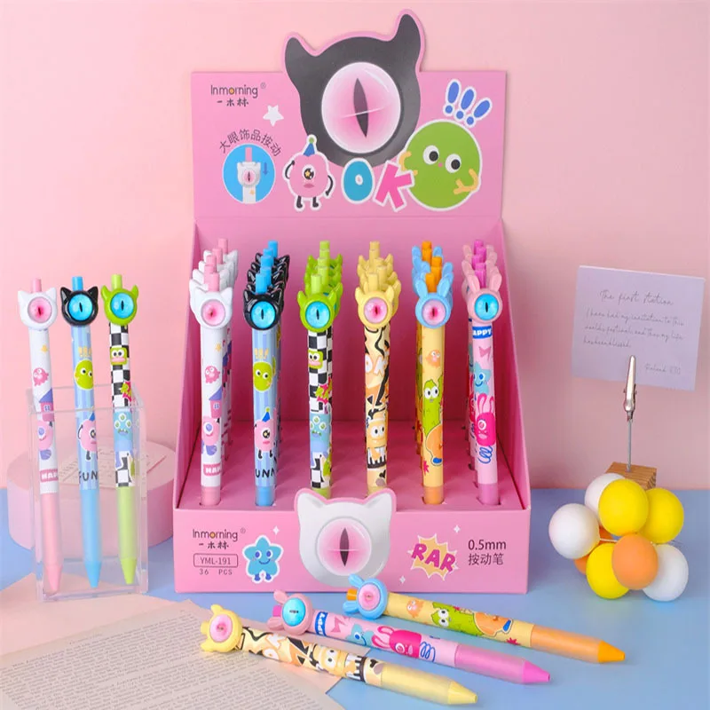 36pcs/lot Creative Monster Eyes Gel Pen Cute 0.5mm Black Ink Signature Pens Stationery Gift School Writing Supplies