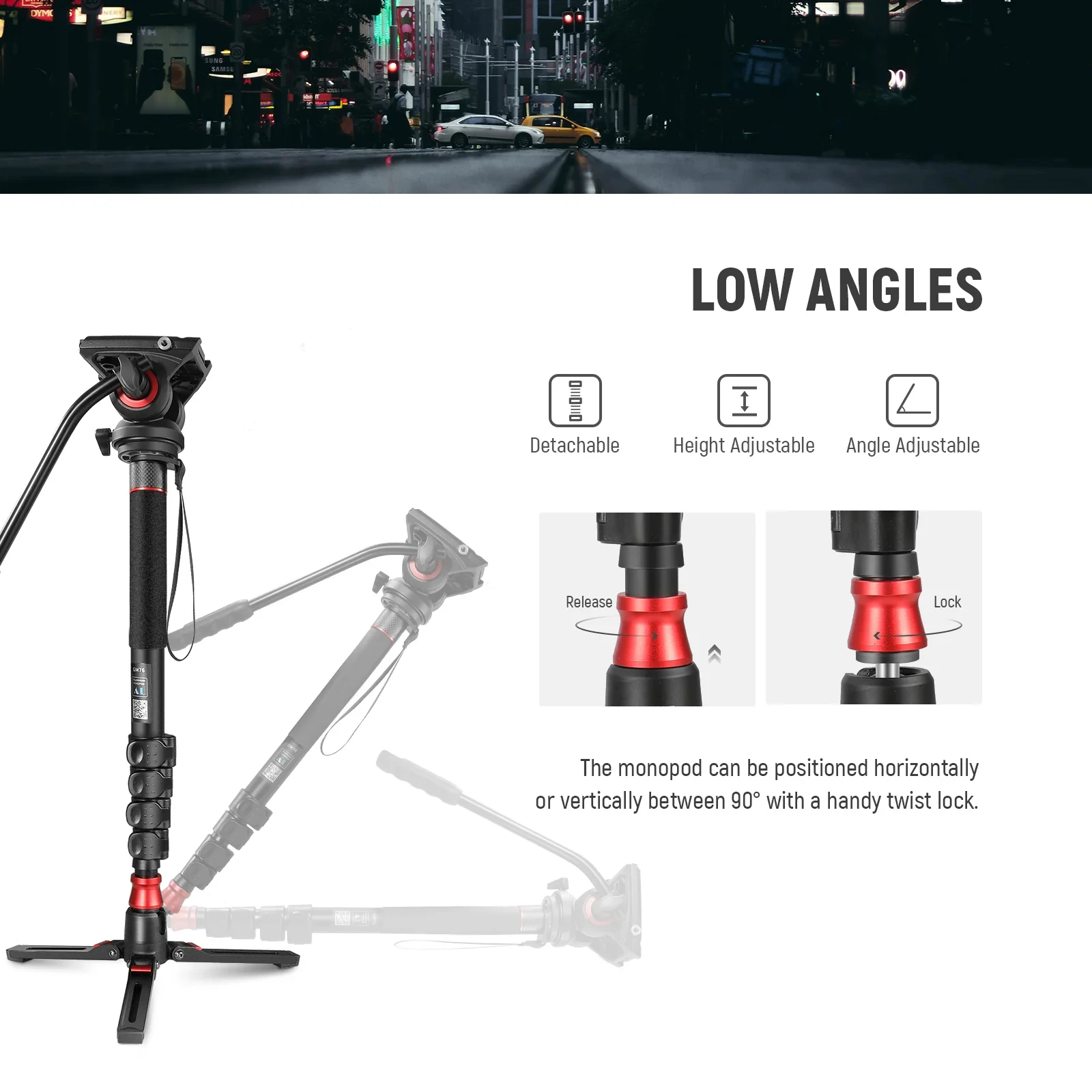 NEEWER 179cm GM76 Professional Camera Monopod With Fluid Head Portable Aluminum Travel Monopod & Pan Tilt Fluid Head for Camera