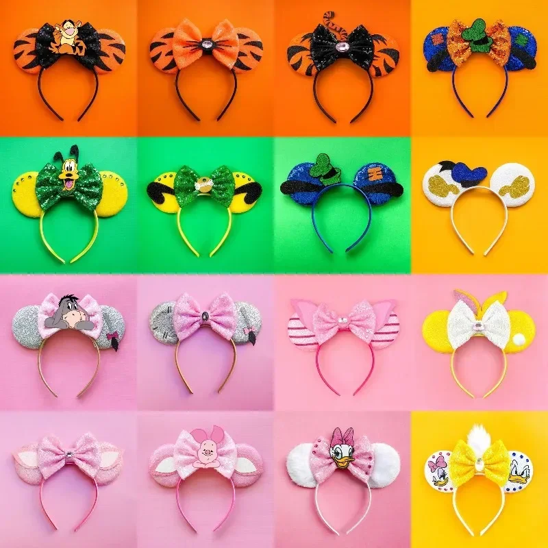 Disney-Minnie Mouse Ears Headbands para meninas e mulheres, pontos brancos, arcos vermelhos, Mickey Mouse Hairband, Acessórios para cabelos de