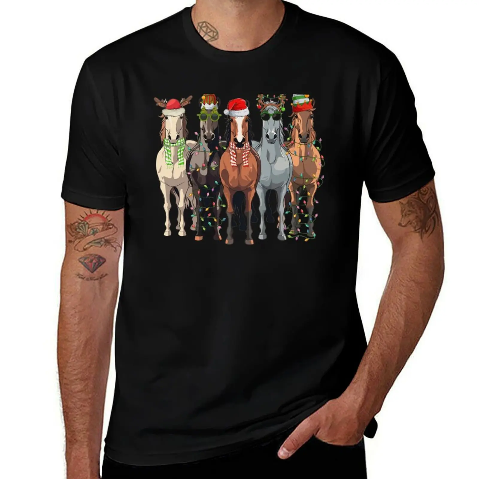 

Horses Christmas T-Shirt customizeds anime clothes summer tops t shirt men 100℅ cotton