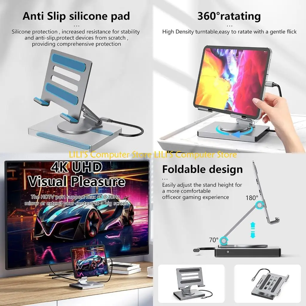 

Складная подставка для адаптера USB C A52B с регулировкой зарядки Ethernet PD100W со скоростью 1000 Мбит/с