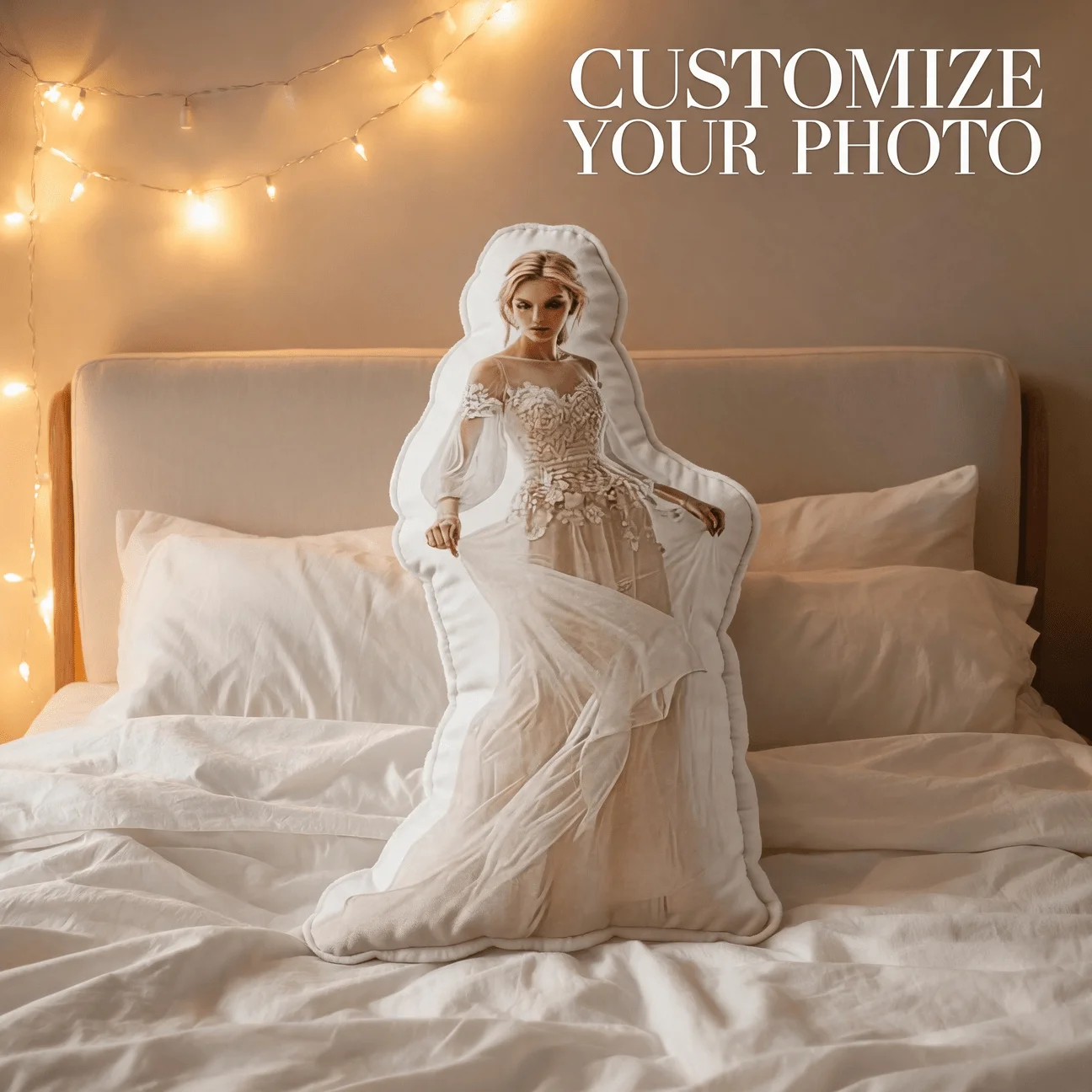 Personalized Photo Bride-Shaped Pillow, Custom Wedding Dress Portrait Decorative Cushion, Unique Home Decor Accent for Sofa & Be