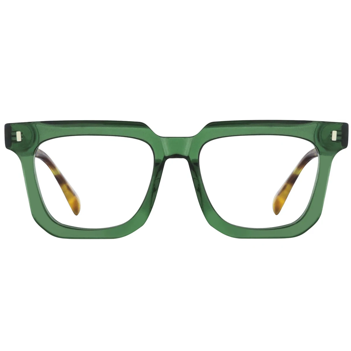 FYTOO Fashion Retro Square Glasses, Translucent Green Frames Leopard Print Temples, Durable Acetate, For Daily Commute Parties.