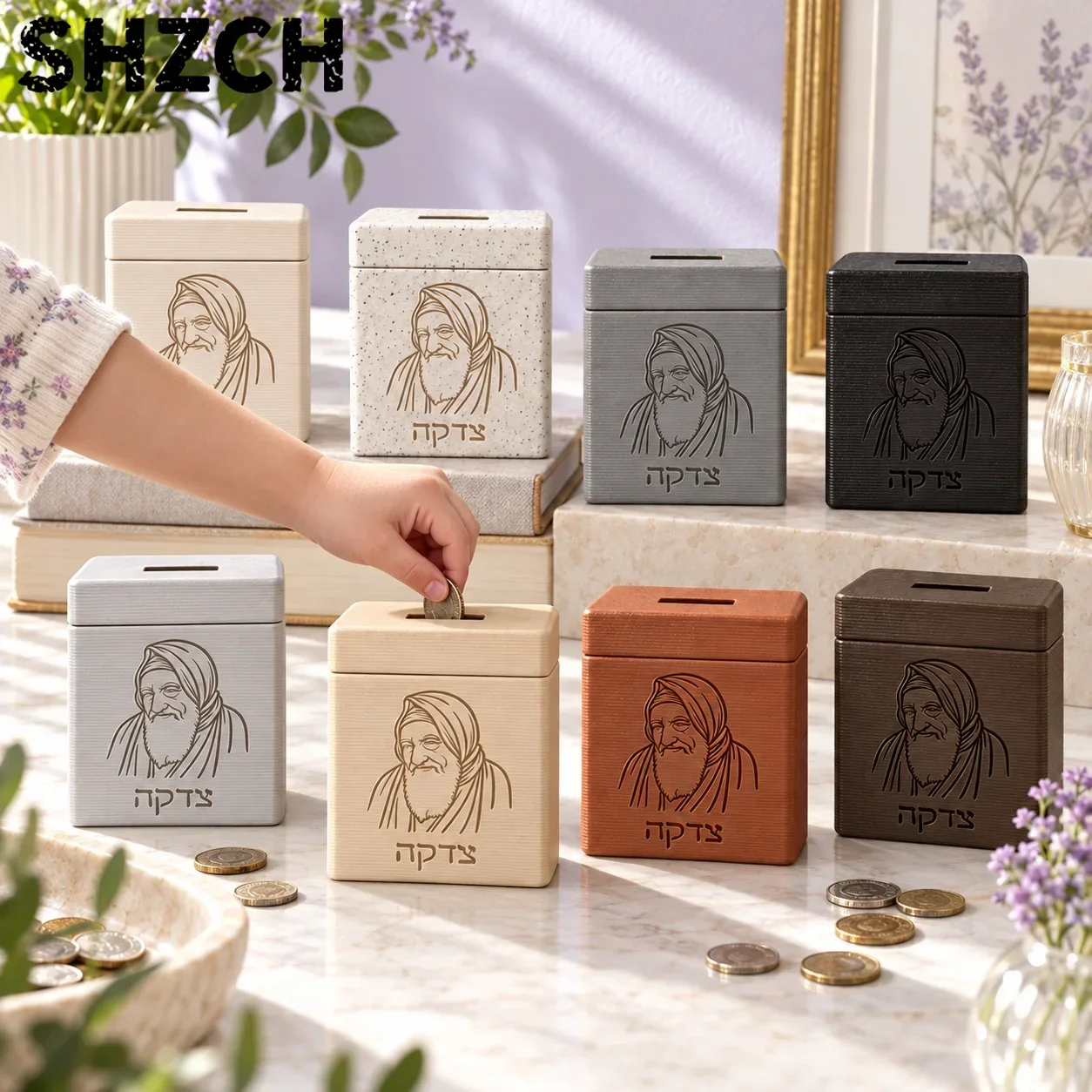 Rabbi Portrait Hebrew Engraved Tzedakah Box Jewish Pushka Charity Box Judaica Gift for Shabbat Hanukkah Bar Mitzvah Synagogue