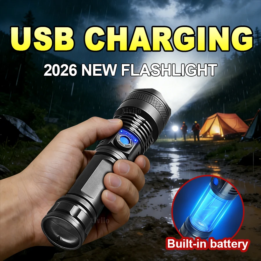 

Rechargeable LED Flashlight 10000LM Portable Torch Waterproof 3 Modes with Power Display Charging for Camping Hiking Emergency