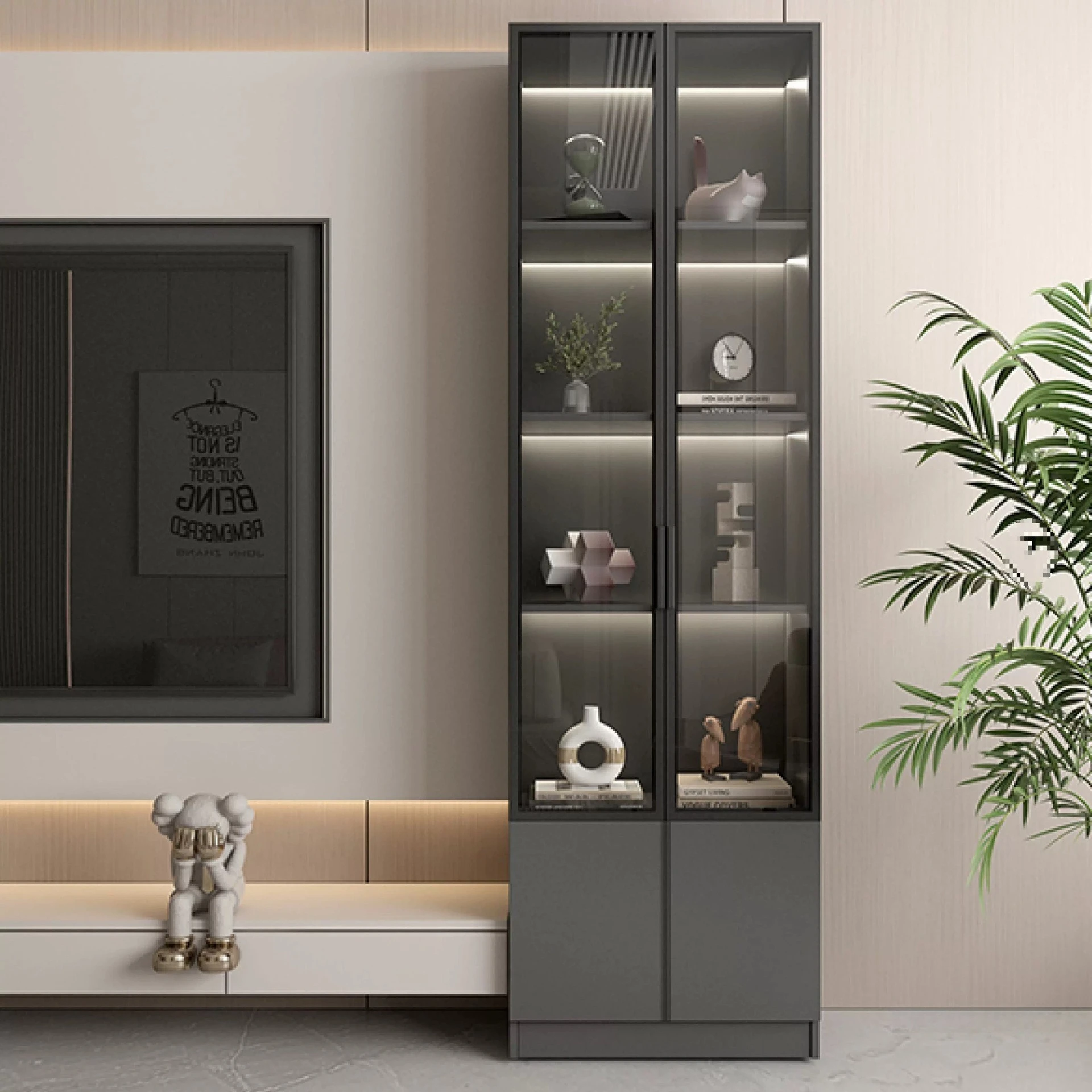 

Customized wine cabinet display side vertical cabinet storage living room storage tempered glass door custom bookshelf solid