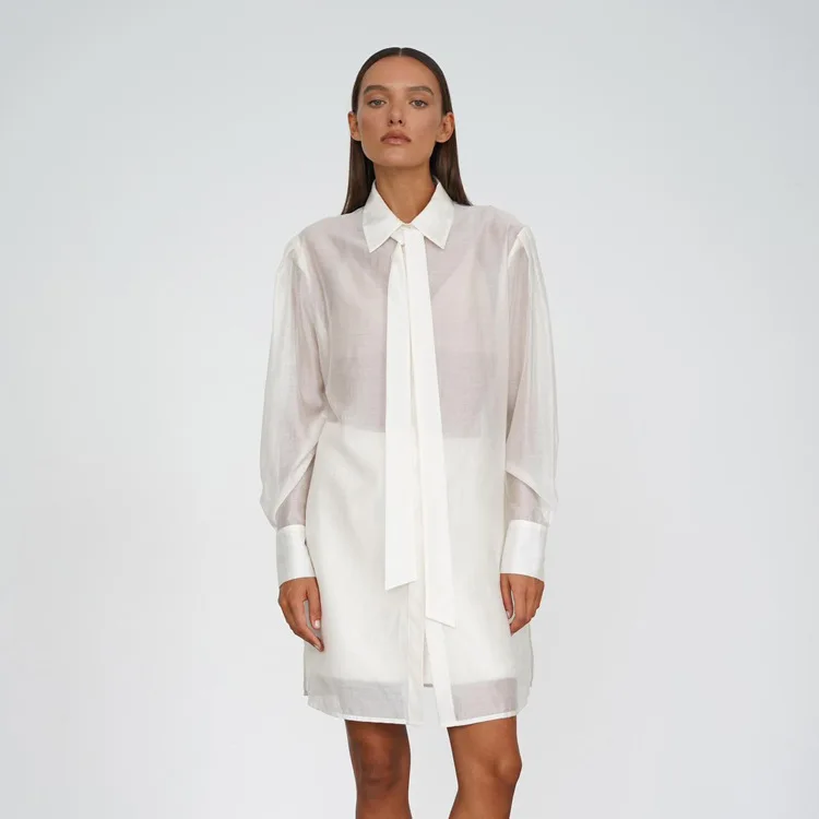 

Spring Summer Sunscreen Transparent Shirt Women Casual White Button Mid Length Blouse Fashion New Clothing