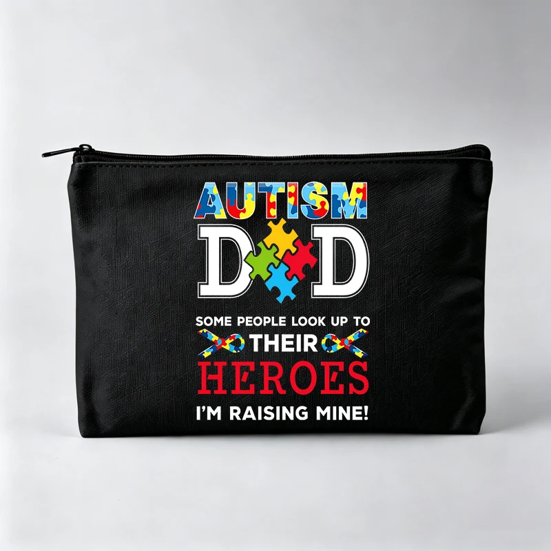Men's Slogan Print Cosmetic Pouch with Puzzle Design, Casual Makeup Storage Bag for Daily Use