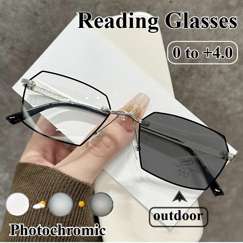 

Unisex Business New Photochromic Reading Glasses High Definition Lenses Anti-Blue Light Presbyopia Glasses Diopter 0 To +4.0