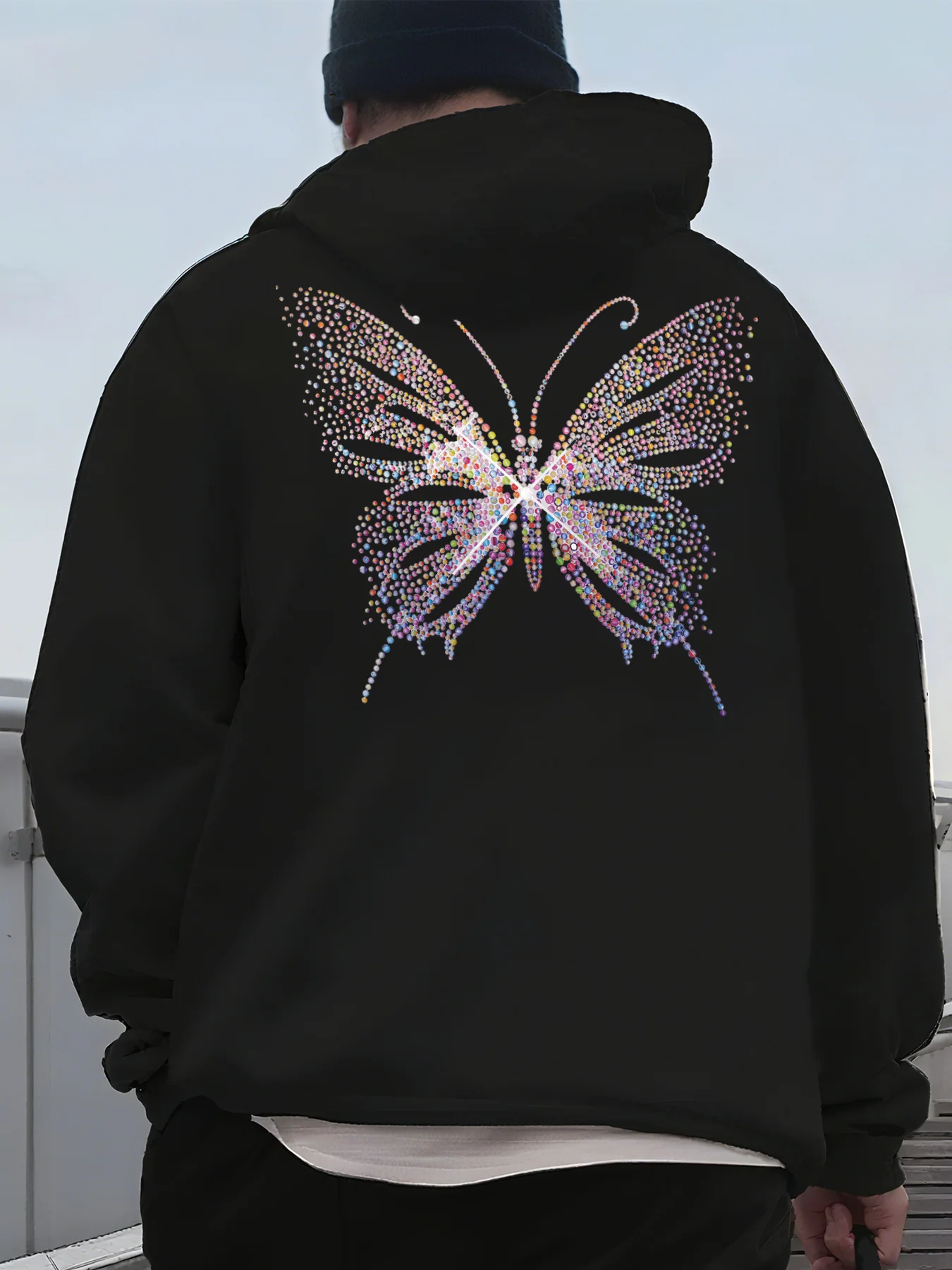 

Men'S Butterfly Print Hooded Sweatshirt - Lightweight Pullover Hoodie for Everyday