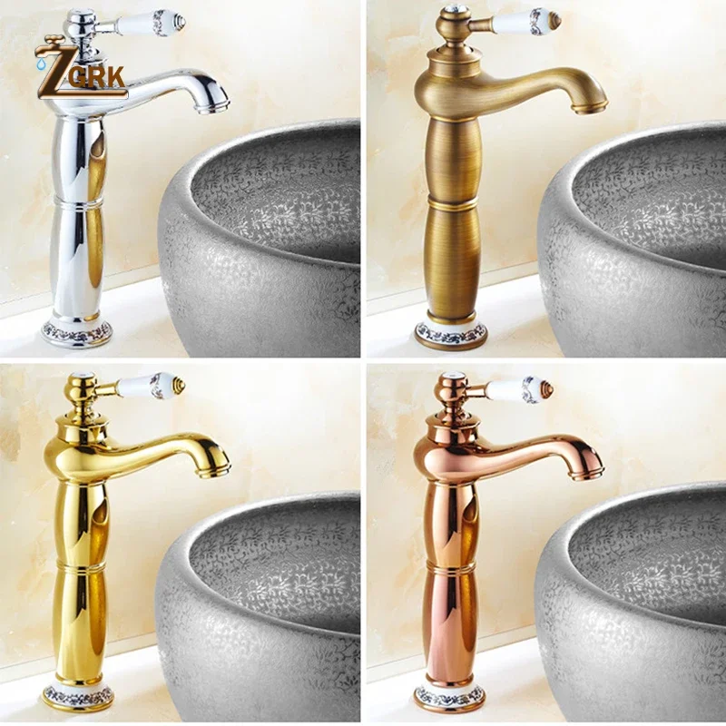 Rubinetto da bagno Vintage ZGRK rubinetto per lavabo in ottone tipo teiera rubinetto per lavabo in rame antico rubinetto miscelatore caldo e freddo