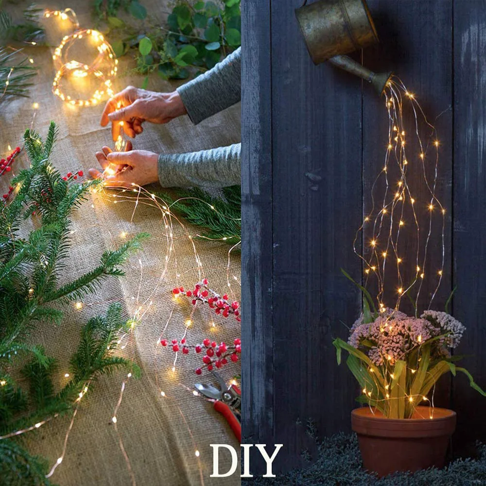 2M Solar Powered LED Branch Lights With Copper Waterproof Waterfall Light For Garden Party Outdoor Christmas Tree Decoration