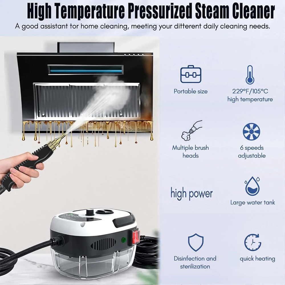 Portable High Pressure Steam Cleaner Adjustable Pressurized For Windows, Kitchen, Floor, All Kitchen1200ml Tank For Household