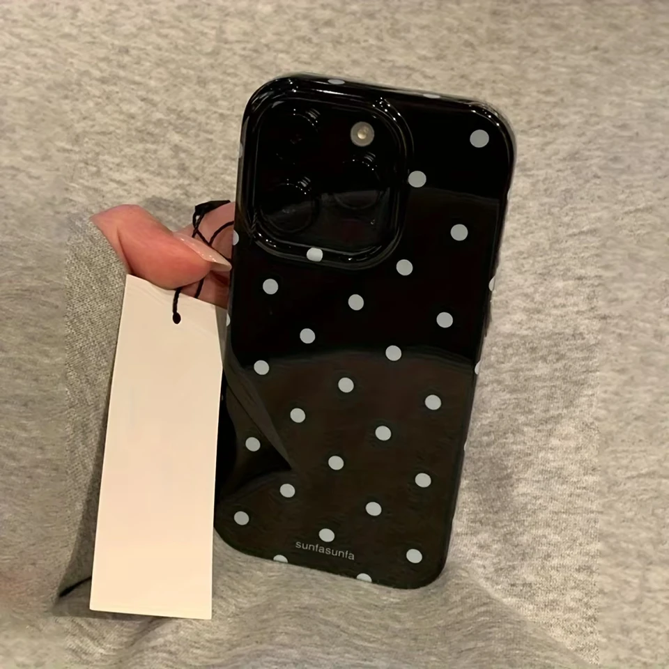 Funda de silicona a prueba de golpes con lunares blancos y negros minimalistas para iPhone 17 Air 16 Pro Max 15 14 Plus 13 12 Mini 11 6