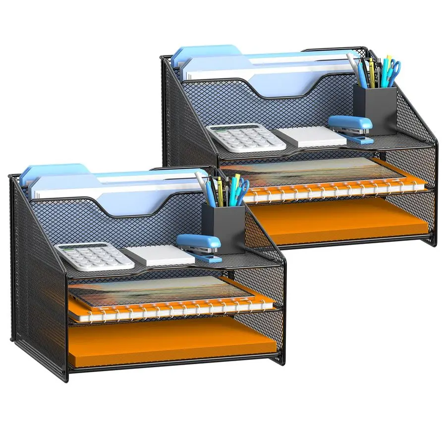 

Настольный органайзер для документов с 3-ярусной сетчатой подставкой для бумаг, 2 вертикальных секции, 2 штуки в упаковке