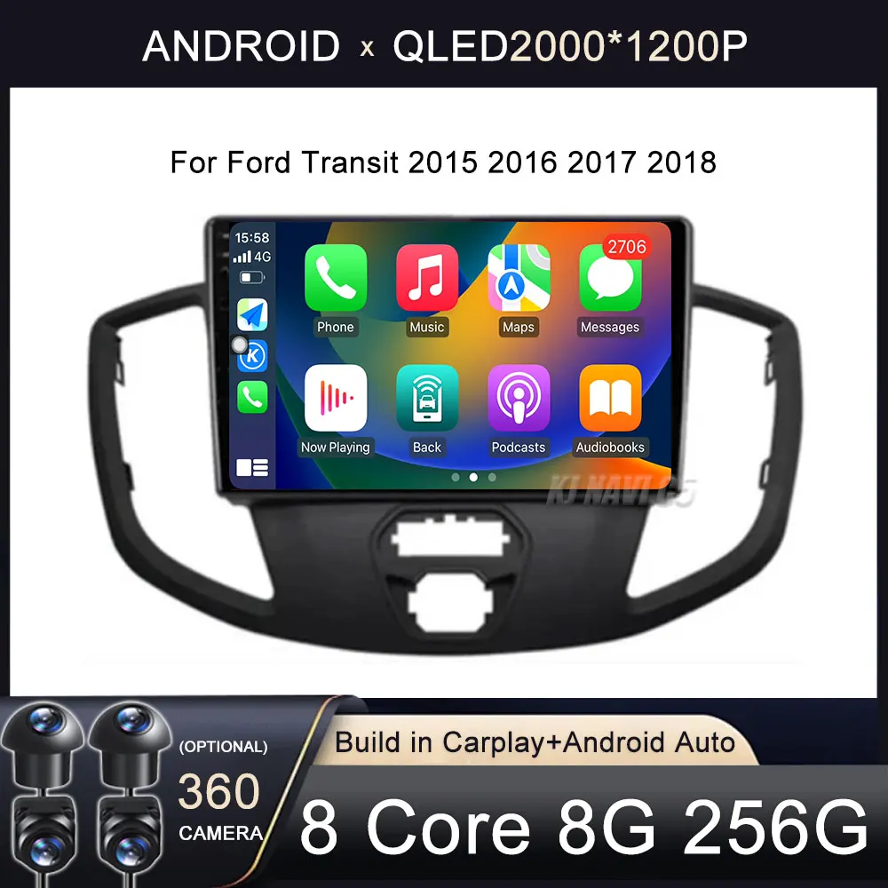 フォードトランジット用カーマルチメディアプレーヤー,Android 14,インテリジェントシステム,ステレオ,Carplay, 2015, 2016, 2017, 2018