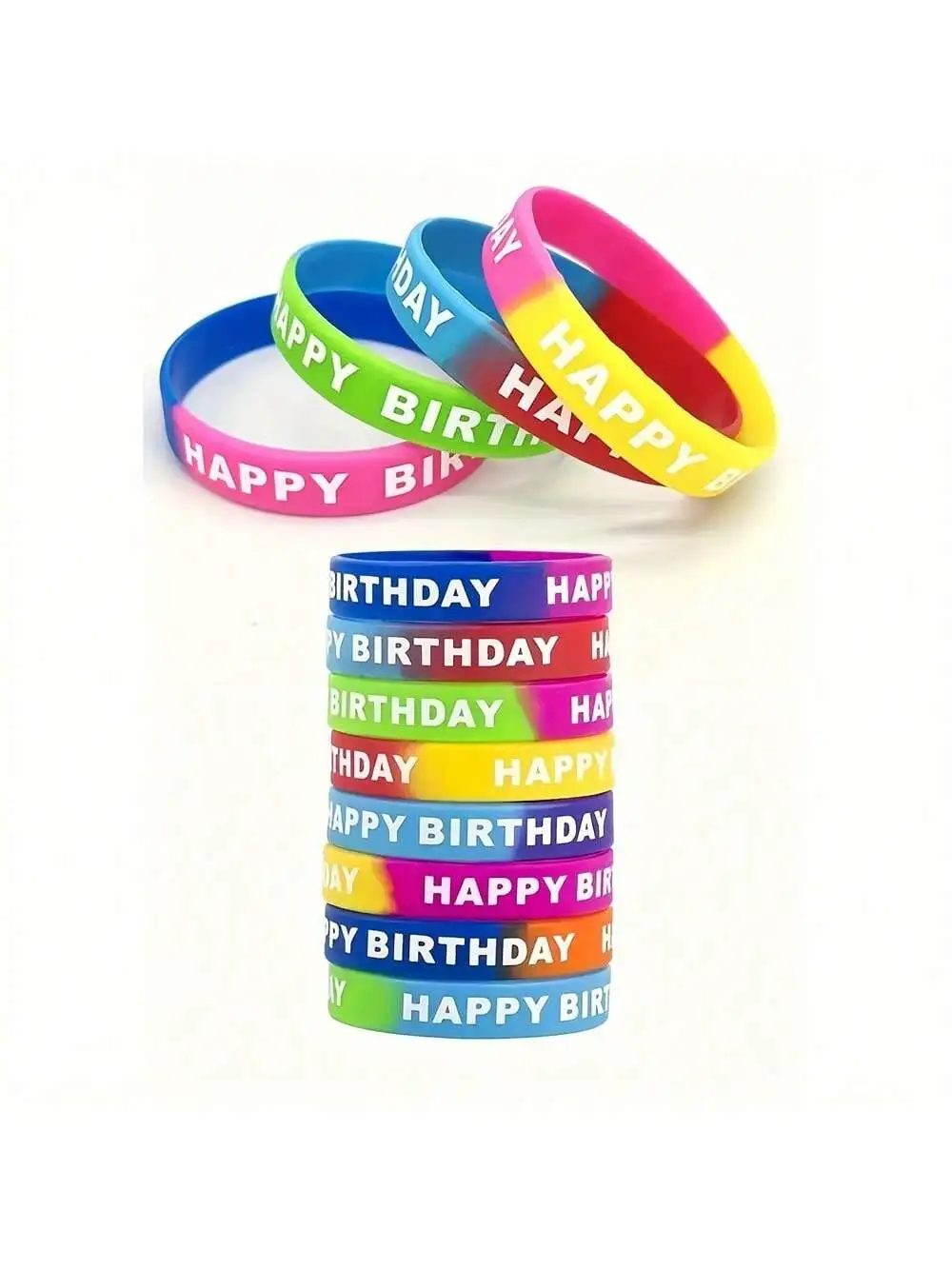 8/16/24/48pcs Colored Silicone Wristbands for Birthday Party Supplie,Interesting birthday present,Happy Birthday Rubber Bracelet