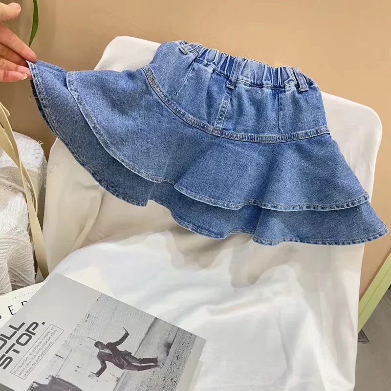 Mini-saia jeans azul meninas, roupa casual infantil, adolescente de 4 a 16 anos, verão, 2023