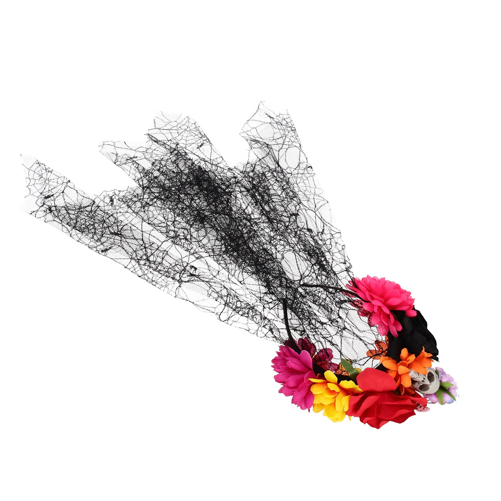 

Halloween Spider Web Headband Simulation Rose Veil Skull Headdress Scary Party Headpiece for Women Girls Festival Cosplay