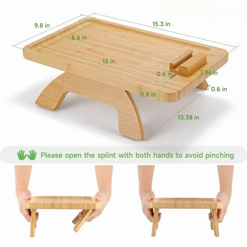 Bamboo chair caddie wooden tray single-layer rectangular storage tray living room kitchen rectangular wooden armrest sofa food
