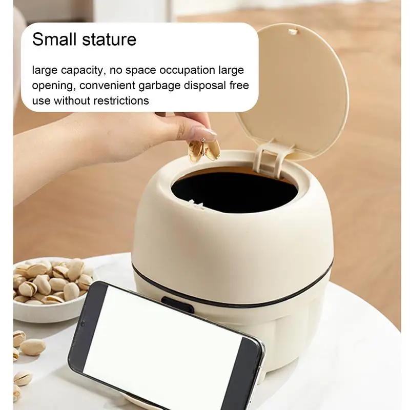 Tiny Trash Can Press Top Lid Desktop Trash Bin Table Storage Organizer Wastebasket With Phone Tray For Desk Table Countertop