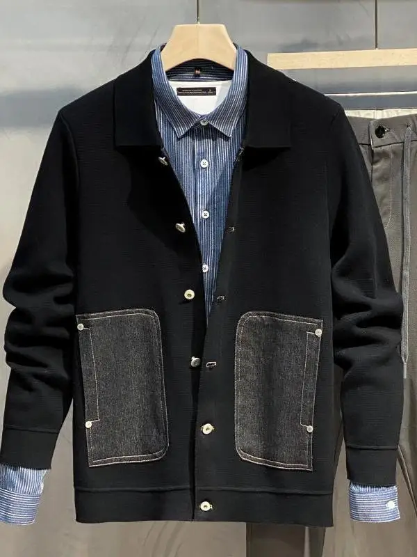 

Кардиган-жакет унисекс в американском ретро-стиле с пэчворком, размеры до 300 Pou, весна-осень, свободный крой, модный топ