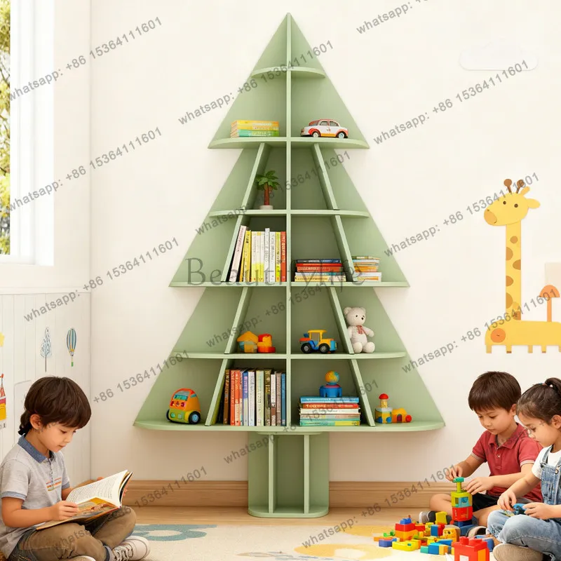 Christmas tree shape bookshelf creative multi-layer storage book corner theme background decoration display rack