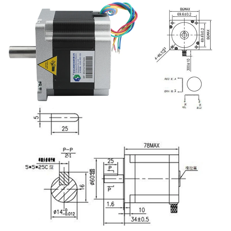 Nema 34 CNC Stepper Motor 78x60mm 4N.M Dia=12.7 / 14mm Dual Axis Motor 4 Lead Cable For CNC Engraving Milling Machine 3D Printer