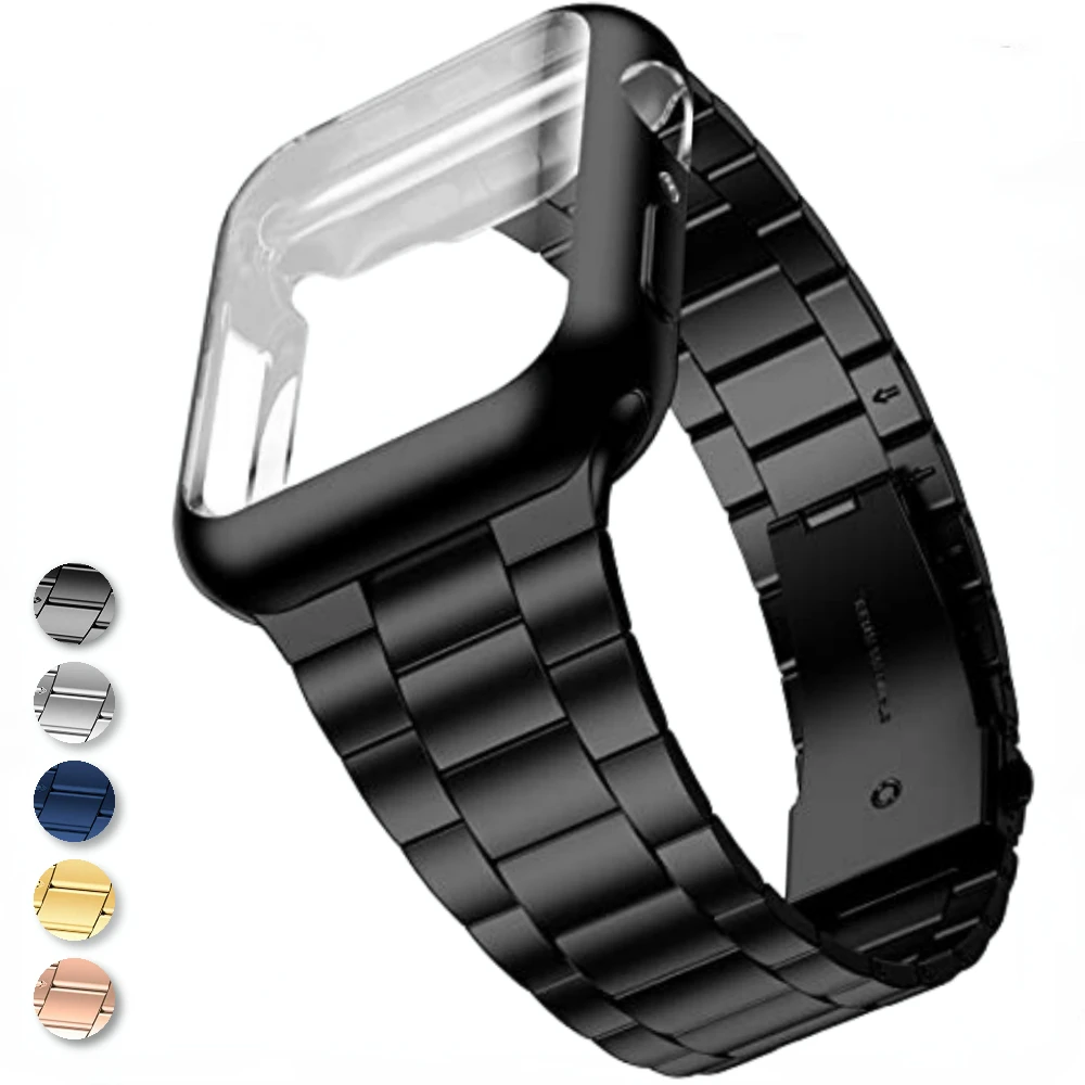 

Case+Strap For Apple Watch 45mm 41mm 44mm 40mm 42mm 38mm Metal Bracelet Correa iWatch Series 9 8 7 6 5 4 3 SE Protective Shell