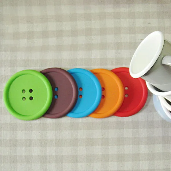

5Pcs Round Button Shaped Non-Slip Insulated Silicone Cup Mats Coasters Holders for Home Office Decor 85Cm Diameter