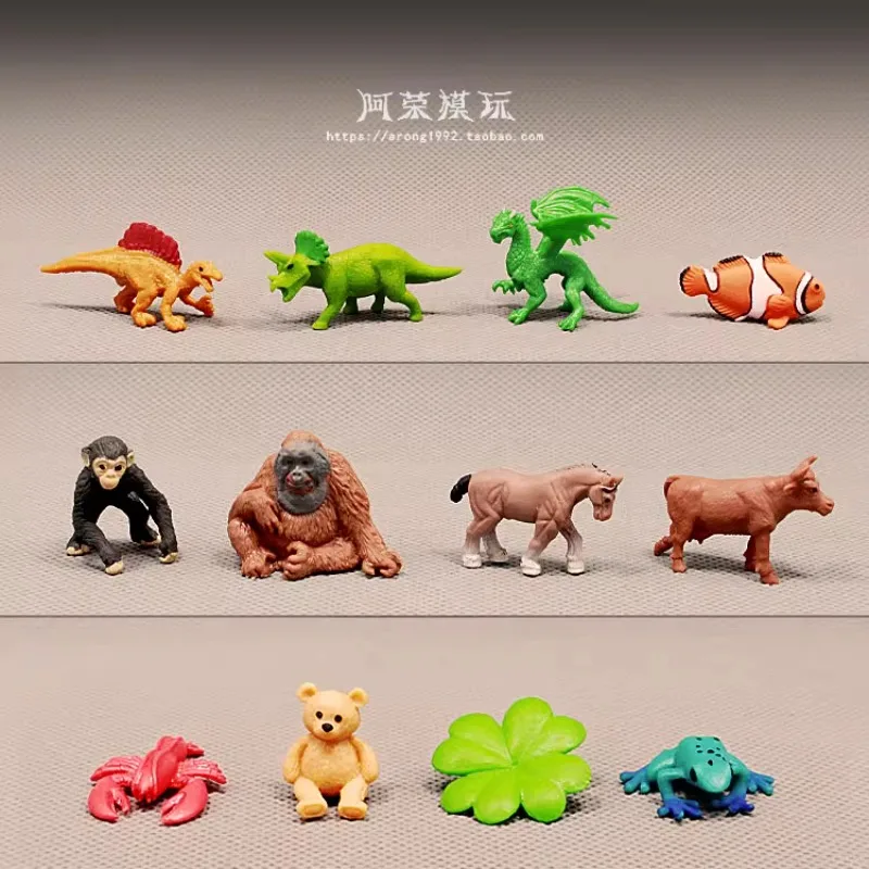 Miniature Simulated Animal Models Set Clownfish Pongo Dinosaur Four Leaf Clover Action Figures Collectible Ornament Accessories