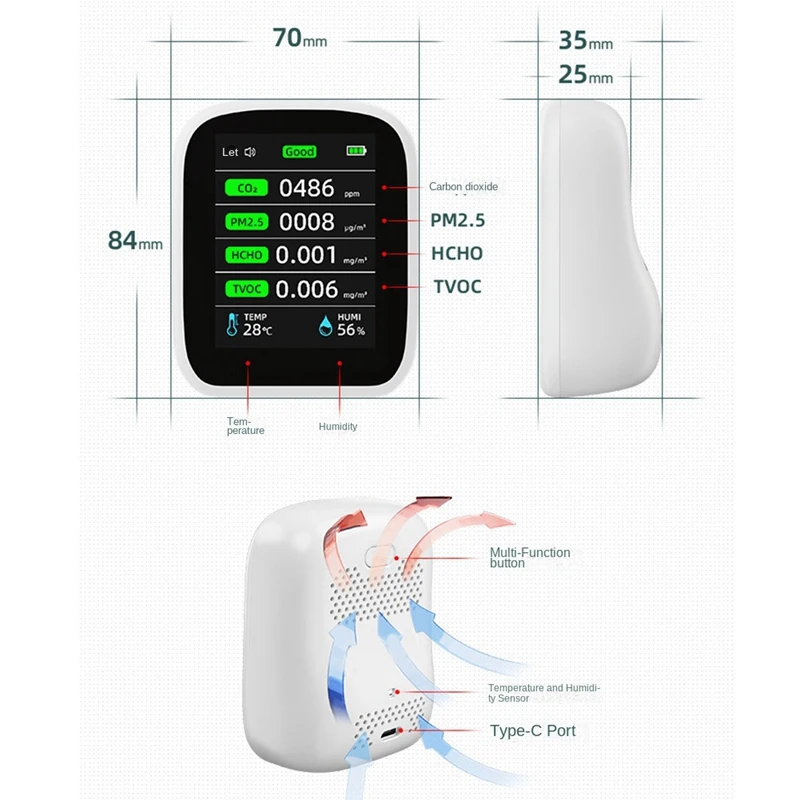 Wifi Portable Air Quality Meter 8 In 1 PM1.0 PM2.5 PM10 CO2 TVOC HCHO Temperature And Humidity Tester Carbon Dioxide