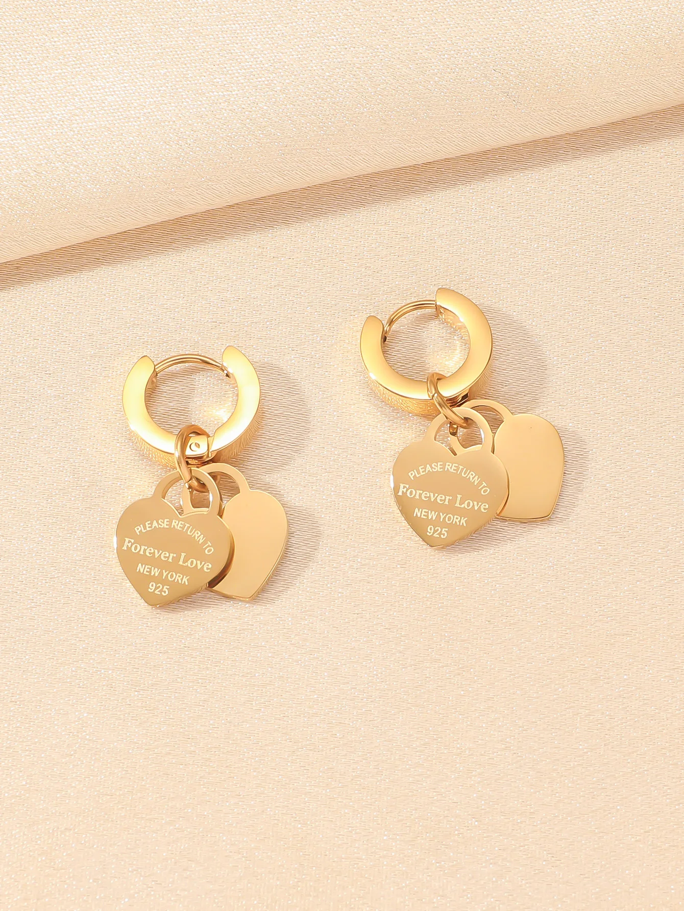 Fashion stainless steel double heart-shaped earrings necklace plated 18k titanium steel earrings