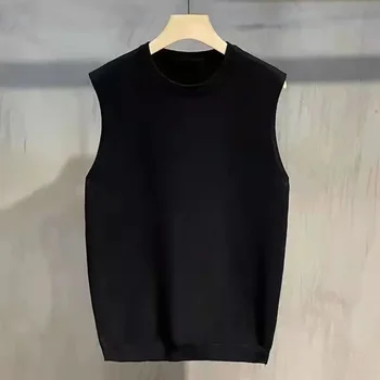 라운드 칼라 블랙 비즈니스 남자 옷 조끼 Crewneck 민소매 양복 조끼 남성용 니트 스웨터 Y2k 빈티지 Knitwears 저렴한