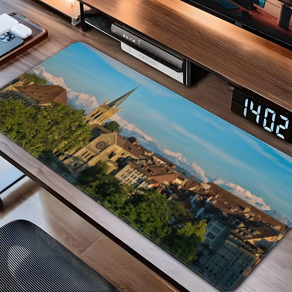 

Switzerland landscape photo style patternsOffice Computer Desk Mat Table Keyboard Big Mouse Pad Laptop Cushion Nonslip Decor