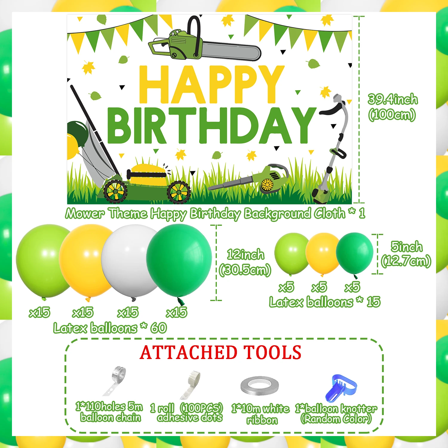 Lawnmower Birthday Party Decor Mower Background Happy Birthday Arch Kit Tractor for Boys Farm Themed Tractor Time Party Supplies