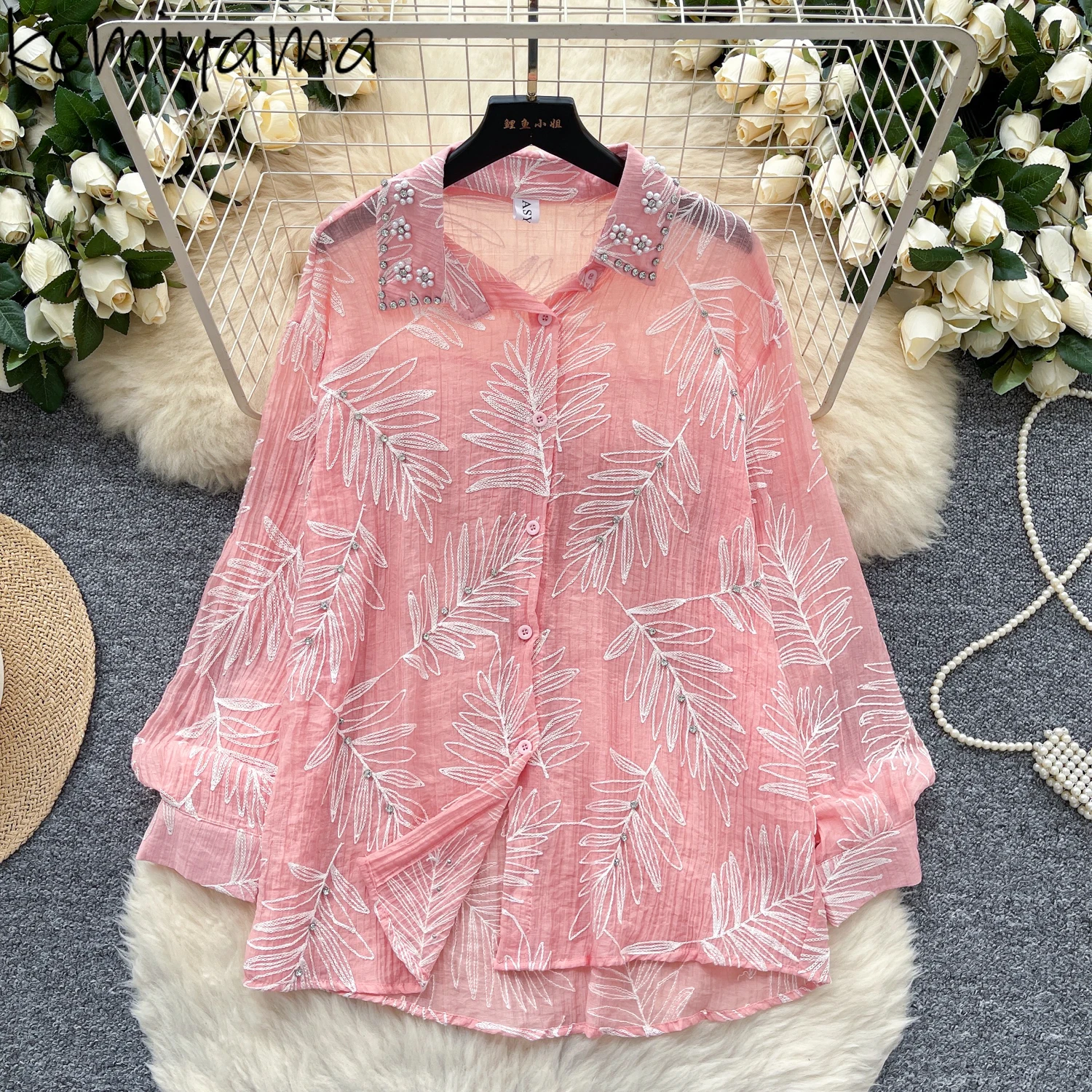

Diamonds Jacquard Woman 2025 Shirts & Blouses Trendy Temperament Blusas Mujer Lapel Long Sleeve Ropa Clothing Loose Camisas