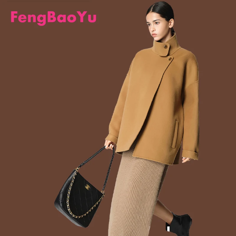 Autumn and Winter Double-sided Cashmere Women's Coat Camel Standing Collar Coat Youth Fashion Temperament Wool Women's Wear