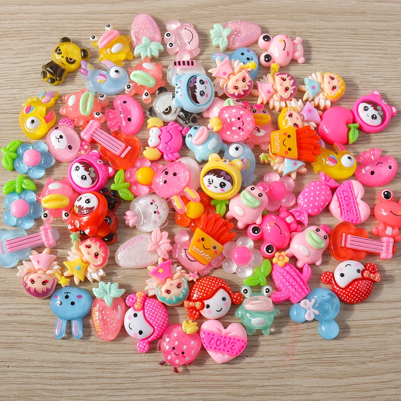Tusember 15 Stück Bunte Niedliche Mädchen-Mini-Tierfiguren Blumen Frosch Hase Bär aus Harz mit Flacher Rückseite für DIY Handgemachte Handyhüllen-Dekoration – Detail 4