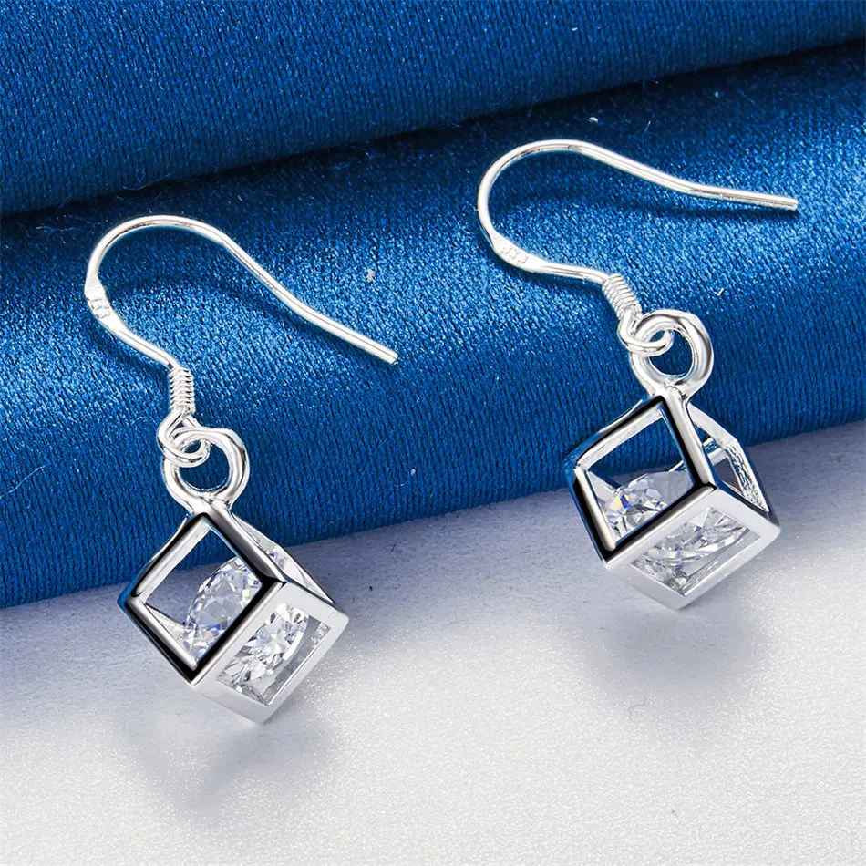 925 Sterling Silver Exquisite Three-Dimensional Square Zircon Earrings for Women - Fashionable Engagement Gift Jewelry
