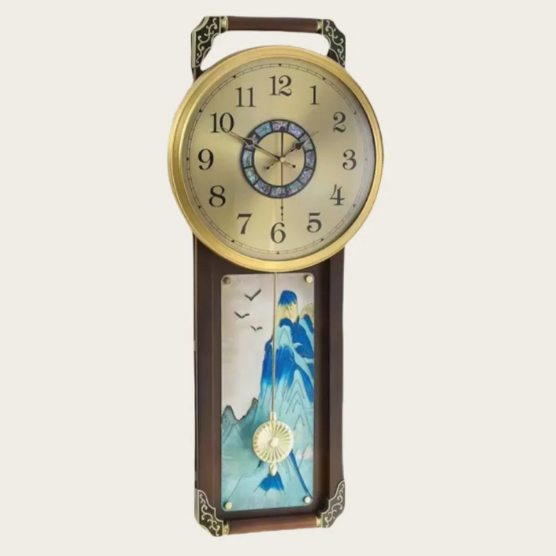 

New Chinese style, solid wood, living room, wall clock, high sense, home, decoration, quartz