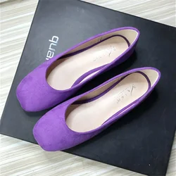 Women Square Toe Purple Yellow Flock Flats Wide Fitting Spring Shoes For Driving Dancing Anti- Skip Spongy Sole Slip-Ons 48-33