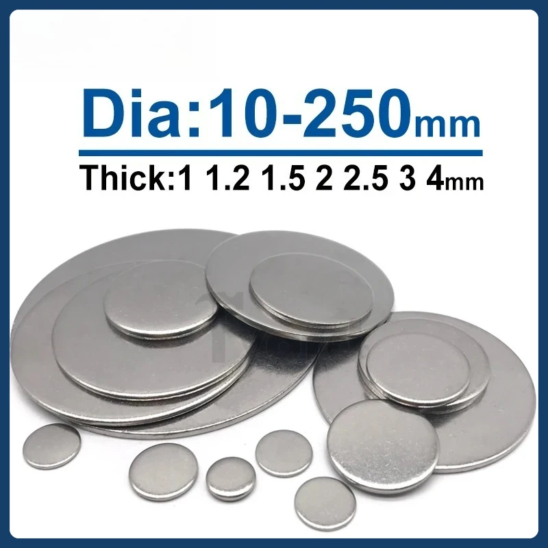 

304 Stainless Steel Disc Round Steel Sheet Circular Metal Plate Disk Solid Flat Pad Dia 6-80mm Thick 1-4mm