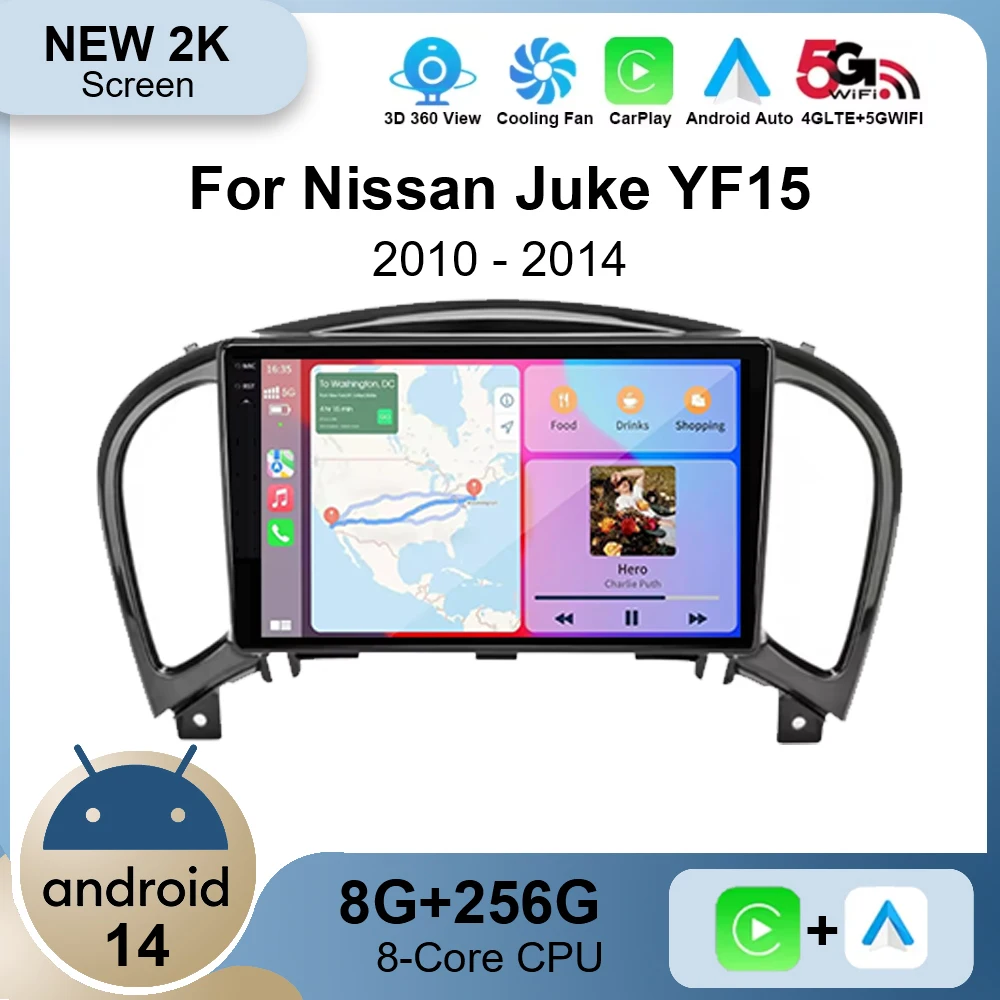 Android 14 Wireless Carplay Auto Car Radio for Nissan Juke YF15 2010 2011 2012 2013 2014 GPS Navigation NO 2din 2 din Head Unit