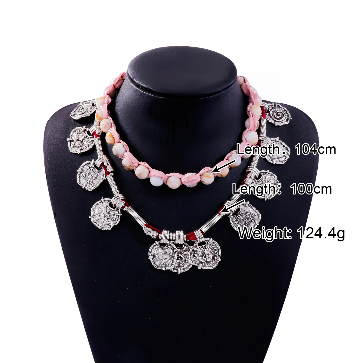 ZAA Vintage Multi-layer Round Metal Pendant Necklace Handmade Beaded Necklaces for Women Holiday Party Jewelry Gifts