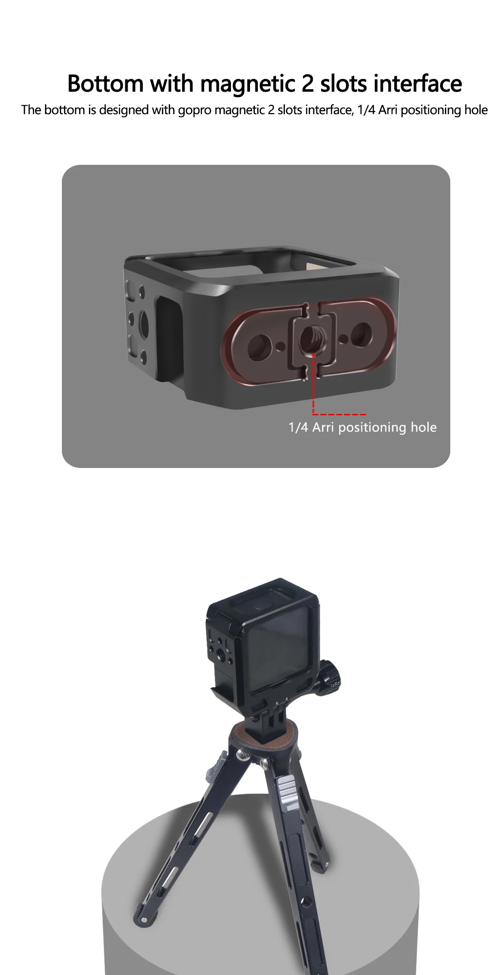Magnetischer Action-Kamera-Käfig für DJI Action 2 Dual-Screen Vollkäfig mit Cold-Shoe-Halterung, 1/4 3/8 ARRI-Positionierungslöchern und Ladestation – Detail 36