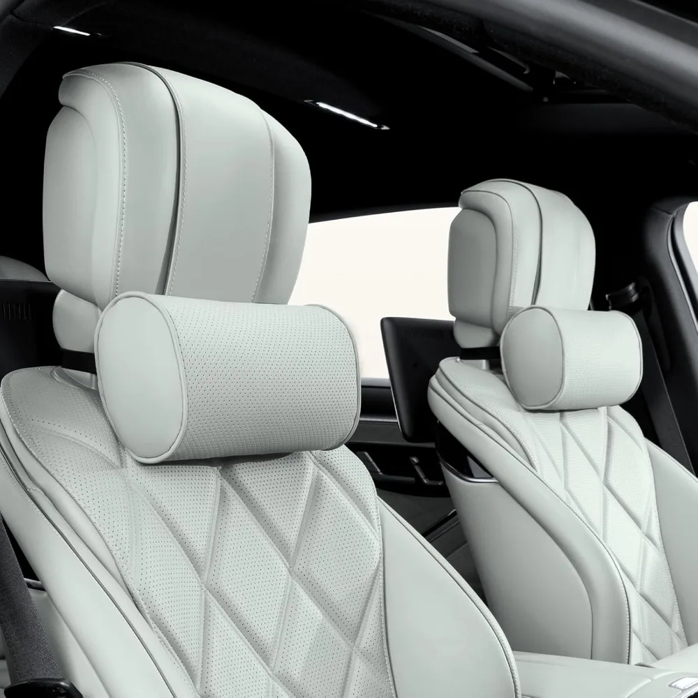 

Car Headrest Pillow for Driving - Luxury Leather 100% Memory Foam, Ergonomic Neck Support - Universal Fit Head Rest Travel Pillo