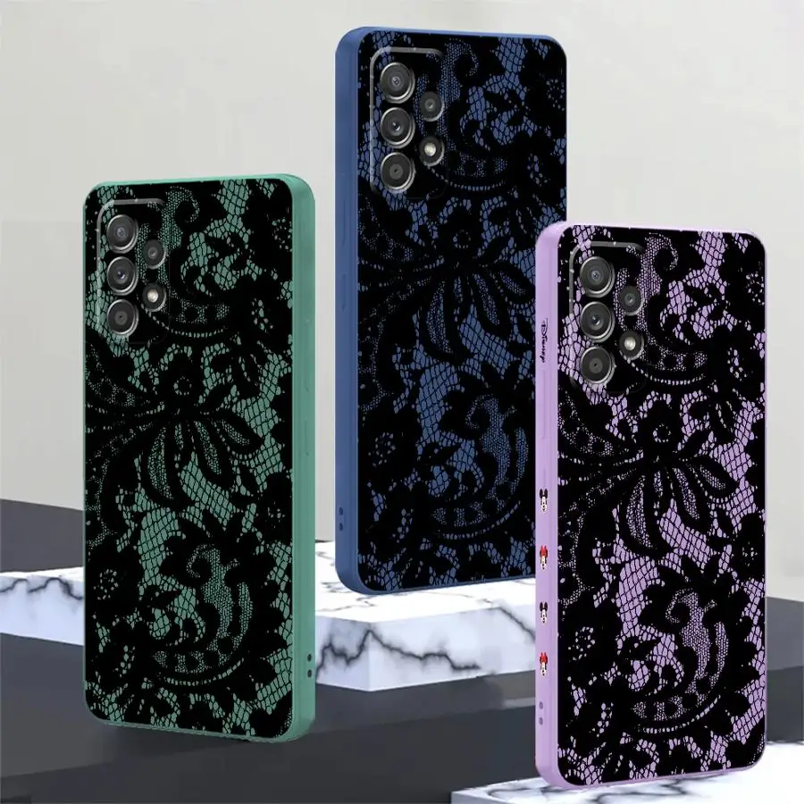 Черный модный кружевной чехол для телефона Samsung Galaxy A36 A26 A51 A13 A14 A16 A34 A35 A24 A22 A52 A15 A11 A12