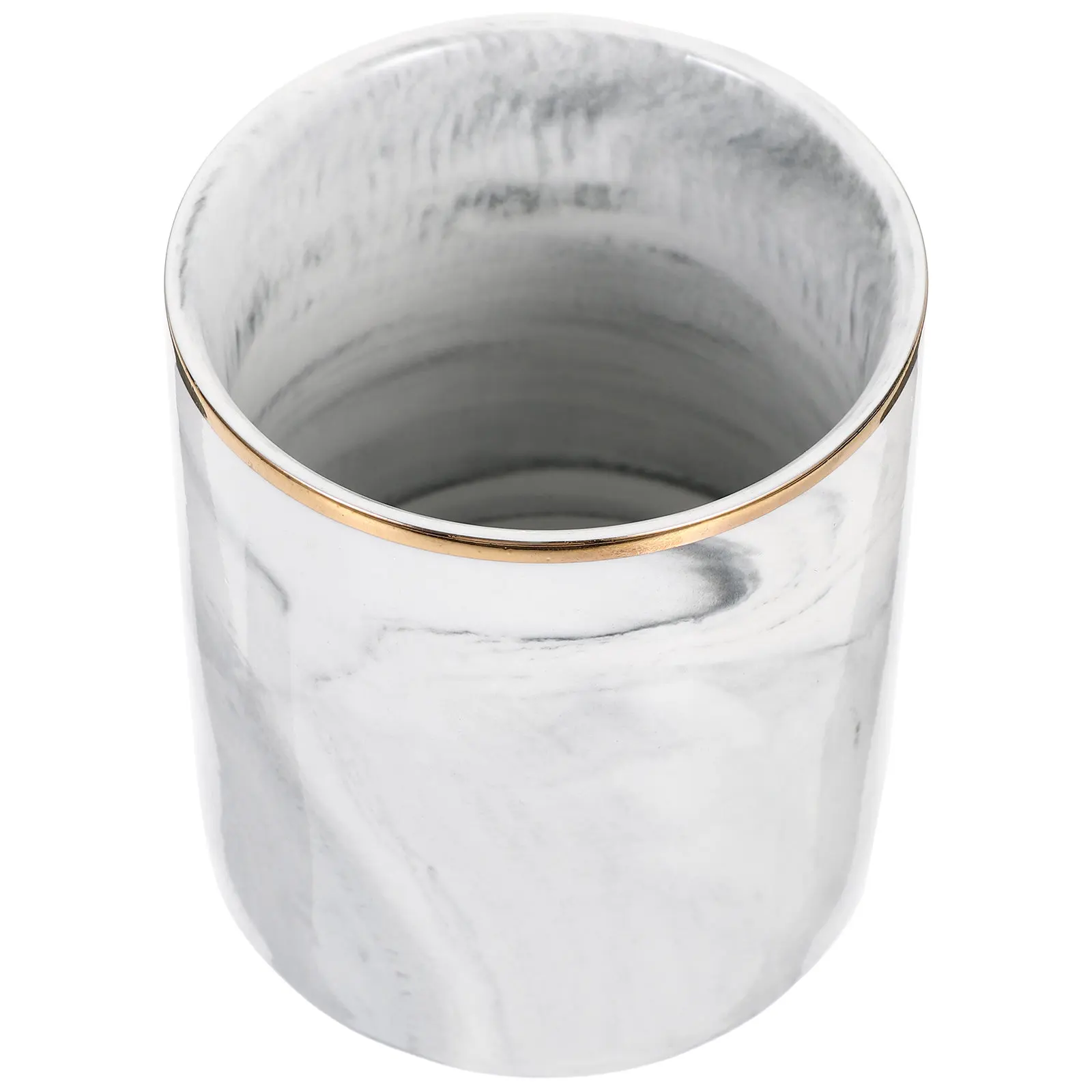 Luxury Marble Desk Pen Holder with Gold Border High Capacity Storage for Stationery Writing Tools Makeup Brushes Office Home