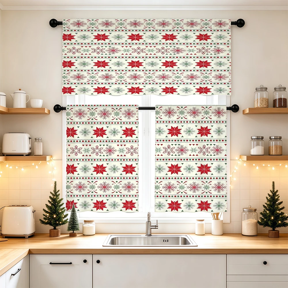 Christmas Kitchen Curtains, Ivory Snowflake Floral, Digital Print, Kitchen Dining Room, Rod Pocket Polyester, Home Decor